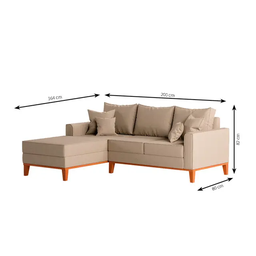 Sofá Beny com Chaise Esquerda, 3 Lugares, Estofado em Linho, Base em Madeira, 1,40x2,00m. (bege) - 3
