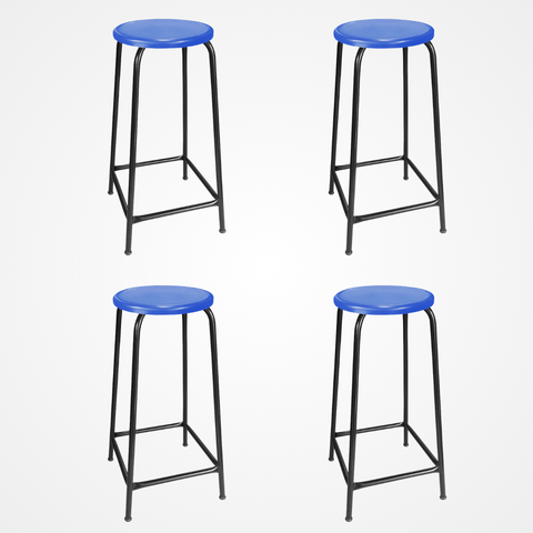 Kit 4 Bancos de Metal Assento Plástico Empilhável Azul 65cm de Altura