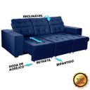 Ver imagem 4 de Sofá 4 Lugares Itália Plus 2,50m Retrátil, Reclinável, com 2 Puffs Pés Palito, Azul