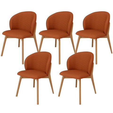 Kit 05 Cadeiras de Jantar e Estar Living Estofada Mia L02 Linho Terracota - Lyam Decor
