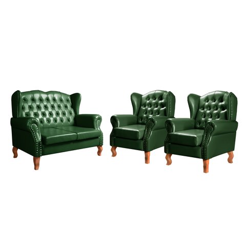 Conjunto Imperador Sofá Chesterfield Decoração Sala Recepção Estilo Vintage - Couríssimo Verde