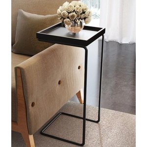 Mesa de Apoio para Sofá Bandeja Laca e Base Preta