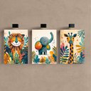 Ver imagem 2 de Kit 3 Quadro Decorativo Safari Colorido Infantil Animal Qualidade Premium Moderno 28x20cm