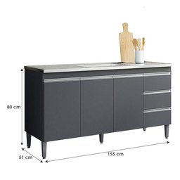 Balcão de Pia Ambiente Andréia 160 Cm Cinza Fosco - Ajl - 3
