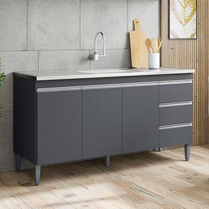 Balcão de Pia Ambiente Andréia 160 Cm Cinza Fosco - Ajl