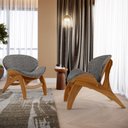 Ver imagem 2 de Kit 2 Poltronas Decorativa Orgânica Sala Living Kadosh L02 Linho Mescla Chumbo - Lyam Decor