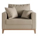 Ver imagem 1 de Poltrona Decorativa Benny Bege Pés e Base de Madeira Sala Escritório Recepção Linho