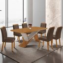 Ver imagem 1 de Mesa de Jantar Yasmin 180cm Tampo Mdf Laminado Canto Copo com 6 Cadeiras Carol