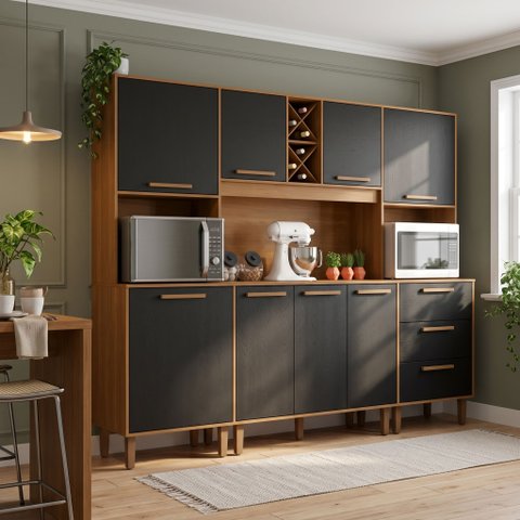Cozinha Compacta 1 Peça 8 Portas 3 Gavetas 242cm com Tampo