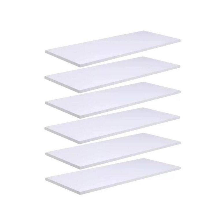 Kit 6 Prateleiras de Madeira MDF Branca