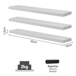 Kit 3 Prateleiras Retas Prat-K Decorare Branco 1,5X10X40Cm - 1