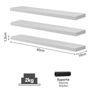 Kit 3 Prateleiras Retas Prat-K Decorare Branco 1,5X10X40Cm