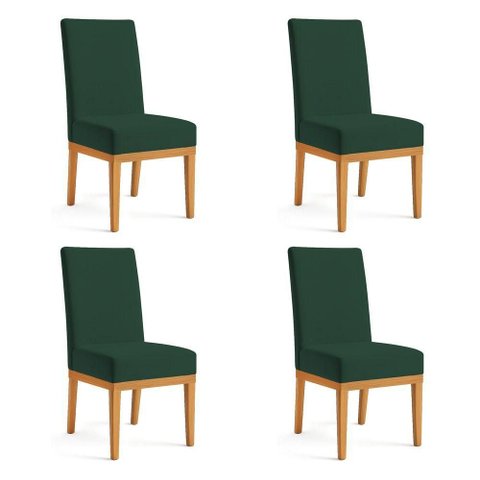 Kit 4 Cadeiras de Jantar Brisa Suede Base de Madeira - Pallazio Cor Verde