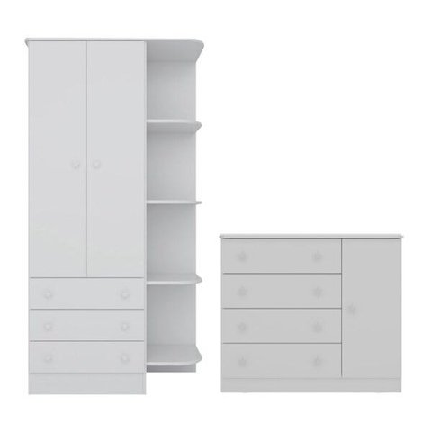Guarda-Roupa Infantil 825 e Cômoda 2561 Doce Sonho Branco