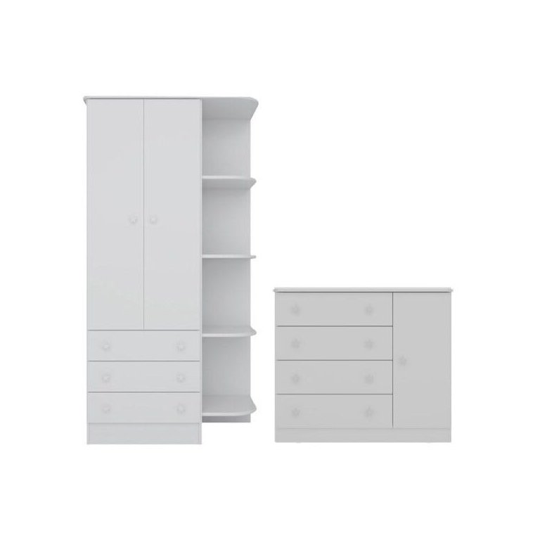 Guarda-Roupa Infantil 825 e Cômoda 2561 Doce Sonho Branco