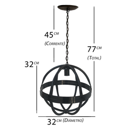 Lustre Redondo Artesanal de Uma Lâmpada em Ferro para Casa Libertas Rosas Artesanato Bola - 2