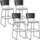 Ver imagem 1 de Kit 04 Banquetas Altas Cozinha Sala Jantar Fixa Allana L02 Couríssimo Preto Linho Cru - Lyam Decor