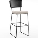 Ver imagem 3 de Kit 04 Banquetas Altas Cozinha Sala Jantar Fixa Allana L02 Couríssimo Preto Linho Cru - Lyam Decor
