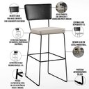 Ver imagem 4 de Kit 04 Banquetas Altas Cozinha Sala Jantar Fixa Allana L02 Couríssimo Preto Linho Cru - Lyam Decor