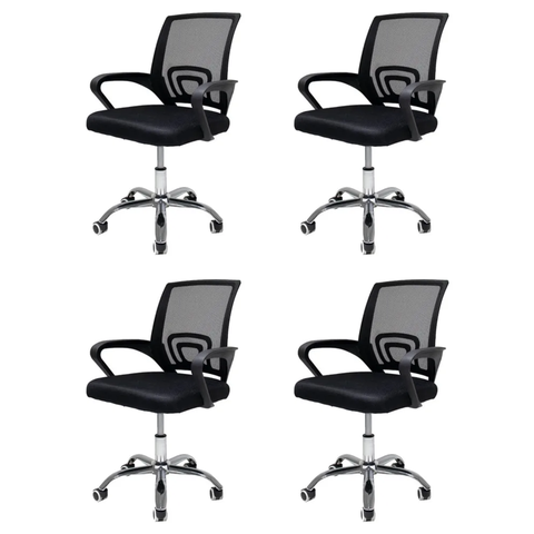 Kit 4 Cadeiras Escritório Home Office Giratória Preto