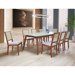 Sala de Jantar Completa Madeira Maciça com 8 Cadeiras 2,20x1,10m - Jade - Art Salas - 1 Sala de Jantar Completa Madeira Maciça com 8 Cadeiras 2,20x1,10m - Jade - Art Salas - 1