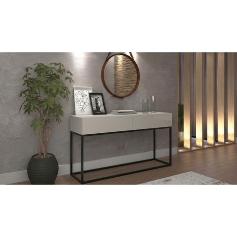 Aparador Buffet para Hall de Entrada Luxo Eros 90cm Off White/Preto Decoração Ambiente