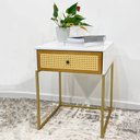 Ver imagem 3 de Mesa Cabeceira New York 1 Gaveta Laca com Palhinha Base Metal Off White