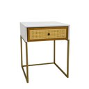 Ver imagem 1 de Mesa Cabeceira New York 1 Gaveta Laca com Palhinha Base Metal Off White