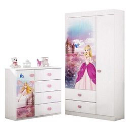 Guarda-roupa e Cômoda Infantil Carruagem Branco Móveis Estrela - 1 Guarda-roupa e Cômoda Infantil Carruagem Branco Móveis Estrela - 1