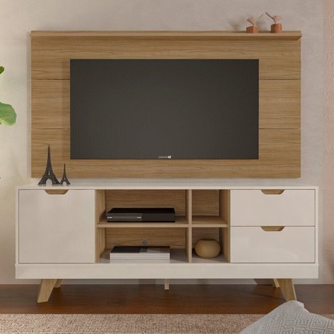 Conjunto 2 Peças Painel Slim e Rack 1 Porta com Dobradiças de Metal Michigan