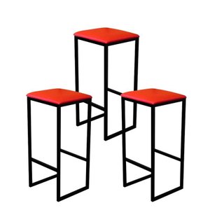 Jogo 3 Banqueta Alta Cozinha Balcão Bistrô Industrial Preta Assento Estofado  