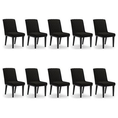 Cadeira Sala de Jantar Base Madeira Preto Kit 10 Sofia Suede Preto D03 - D'Rossi