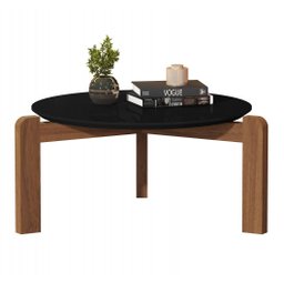 Mesa de Centro Sala de Estar Áustria Decorativa Tampo Redondo Preto - 1