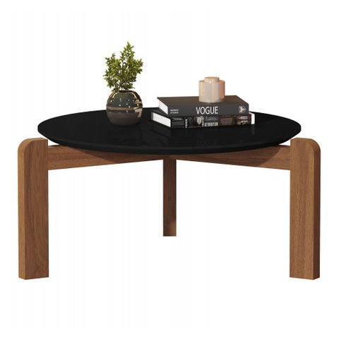 Mesa de Centro Sala de Estar Áustria Decorativa Tampo Redondo Preto