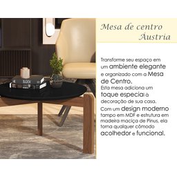 Mesa de Centro Sala de Estar Áustria Decorativa Tampo Redondo Preto - 2