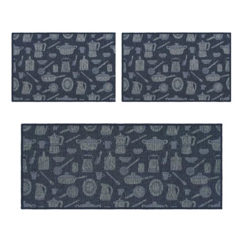 Kit Tapete 3 Peças Desenhado Funcional Bistrô Azul 20 – J Serrano