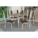 Ver imagem 1 de Conjunto: Mesa de Cozinha Elba Tampo Madeirado C/ Vidro 160cm e 6 Cadeiras Florença Cromada/freijo