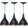 Kit 3 Lustres Balcão Cozinha Americana Preta Fosca e Cobre - 1