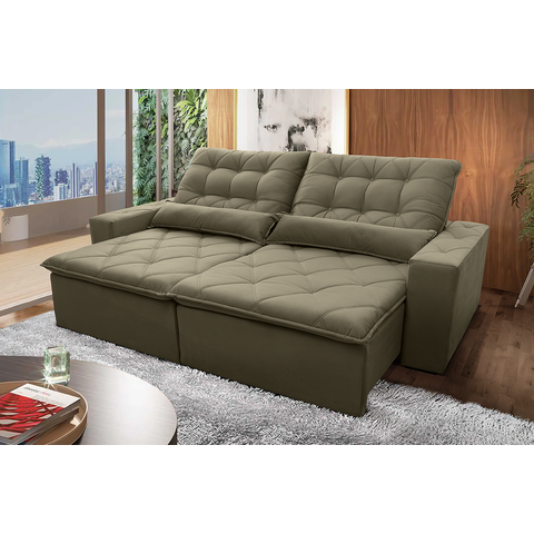 Sofá Retrátil/Reclinável Islândia 2,70m Suede Velut Bege c/ Molas no Assento - King House