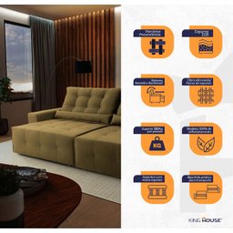 Sofá Retrátil/Reclinável Montebello 300cm Suede Velut com Molas no Assento - King House - 3