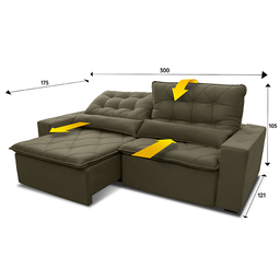 Sofá Retrátil/Reclinável Islândia 3,00m Suede Velut Bege c/ Molas no Assento - King House - 3