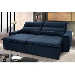 Sofá Retrátil/Reclinável Patagônia 3,00m Suede Velut Azul Marinho c/ Molas no Assento - King House - 1