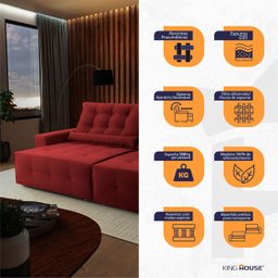 Sofá Retrátil/Reclinável Montebello 300cm Suede Velut com Molas no Assento - King House - 2