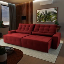 Sofá Retrátil/Reclinável Montebello 300cm Suede Velut com Molas no Assento - King House - 1