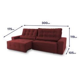 Sofá Retrátil/Reclinável Montebello 300cm Suede Velut com Molas no Assento - King House - 3