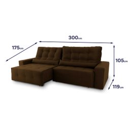 Sofá Retrátil/Reclinável Montebello 300cm Suede Velut com Molas no Assento - King House - 2