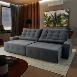Sofá Retrátil/Reclinável Montebello 300cm Suede Velut com Molas no Assento - King House - 1