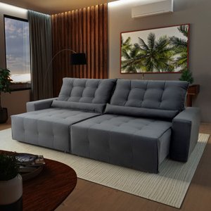 Sofá Retrátil/Reclinável Montebello 300cm Suede Velut com Molas no Assento - King House