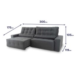 Sofá Retrátil/Reclinável Montebello 300cm Suede Velut com Molas no Assento - King House - 2