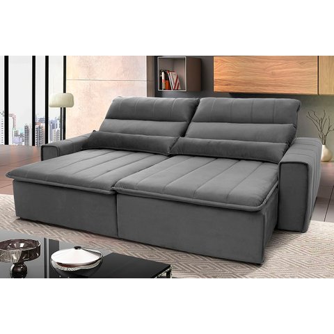 Sofá Retrátil/Reclinável Patagônia 3,00m Suede Velut Cinza c/ Molas no Assento - King House